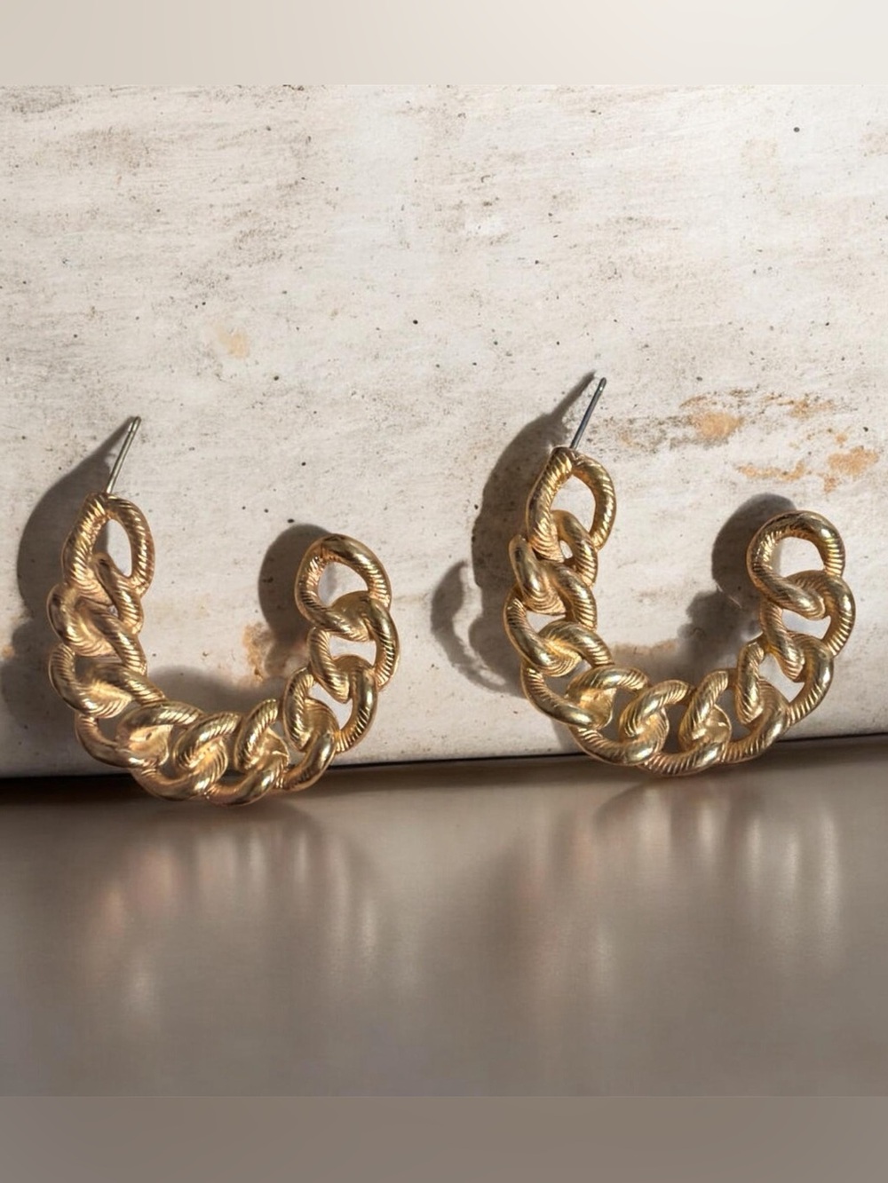 Gold Chain-Link Vintage Hoop Earrings